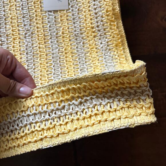 NEW Striped Straw Crochet Tote Bag Universal Thread Yellow Beach Summer - Picture 4 of 9